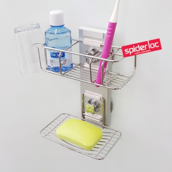 꾸밈닷컴 - 수도/수전/욕실자재 ▼ > 욕실선반/욕실악세서리 > 스파이더락 와이어 흡착 미니 선반 2단