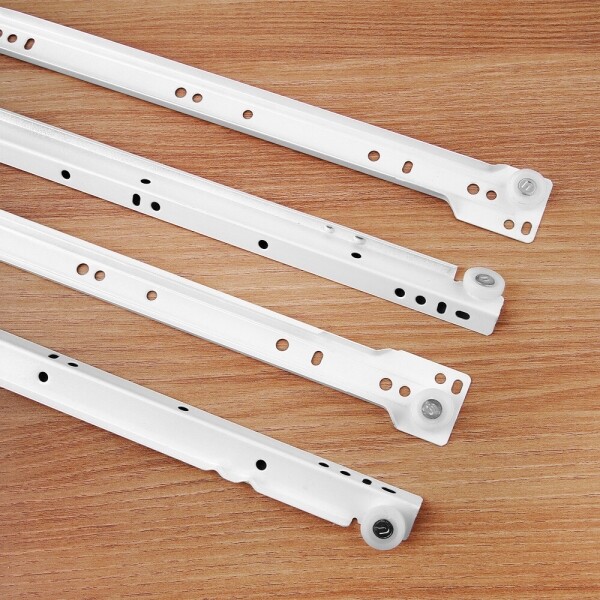 꾸밈닷컴 - 가구부속/캠핑카부속 ▼ > 서랍레일/회전판 ▼ > 서랍레일 > 철레일 백색 가구 서랍레일 (좌우 2개 1세트)