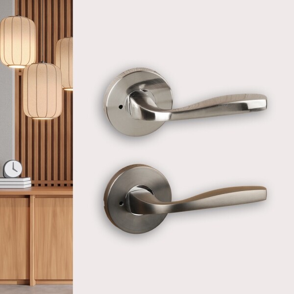 꾸밈닷컴 - 손잡이/도어락 ▼ > 방문손잡이 ▼ > 레버 버튼형 > 방문손잡이 에쿠스 400