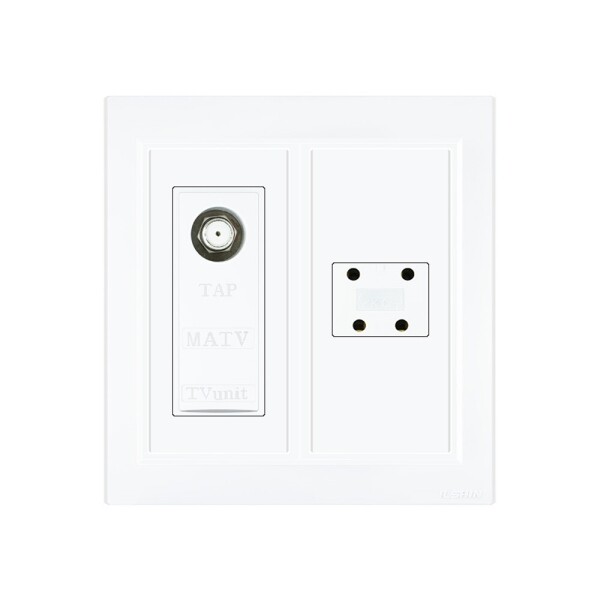 꾸밈닷컴 - 전기/조명/가전 ▼ > 전기자재 ▼ > 콘센트 > 일신 MATV+4P 전화 콘센트