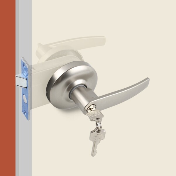 꾸밈닷컴 - 손잡이/도어락 ▼ > 중문/방화문손잡이 ▼ > 방화문 레버형 도어락 > 두꺼운 방화문손잡이 9900L 40~52mm용