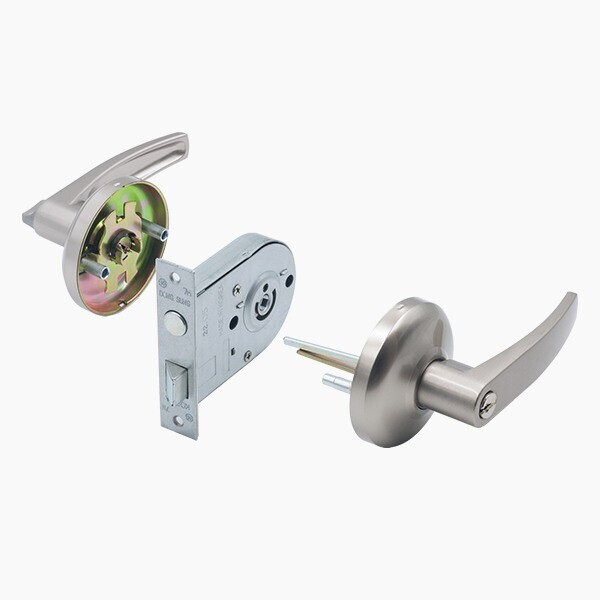 꾸밈닷컴 - 손잡이/도어락 ▼ > 중문/방화문손잡이 ▼ > 방화문 레버형 도어락 > 두꺼운 방화문손잡이 9900L 53~66mm용