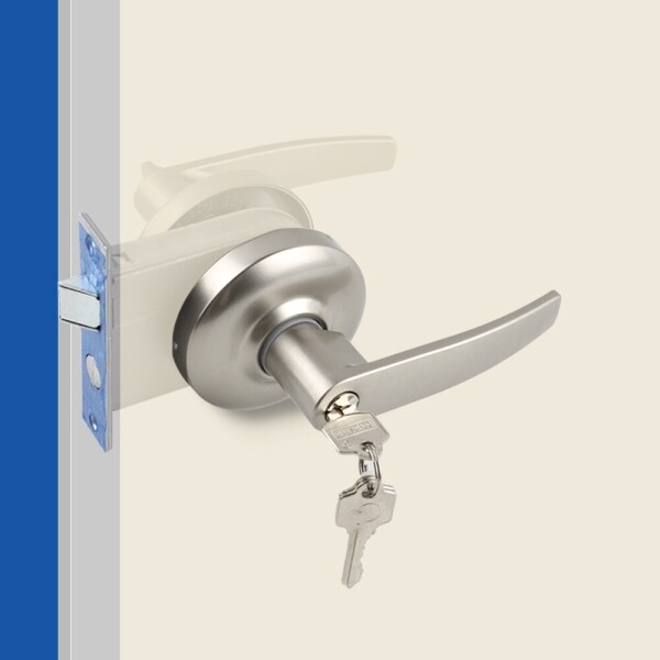 꾸밈닷컴 - 손잡이/도어락 ▼ > 중문/방화문손잡이 ▼ > 방화문 레버형 도어락 > 두꺼운 방화문 손잡이 45~60mm용