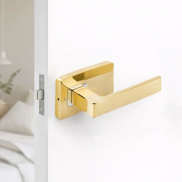 꾸밈닷컴 - 손잡이/도어락 ▼ > 방문손잡이 ▼ > 레버 버튼형 > 도무스 방문손잡이 711PVD 골드