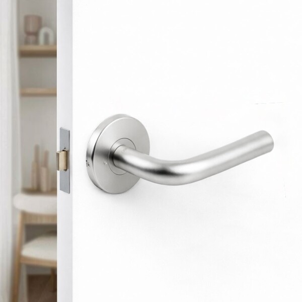 꾸밈닷컴 - 손잡이/도어락 ▼ > 방문손잡이 ▼ > 레버 버튼형 > 도무스 방문손잡이 AL970