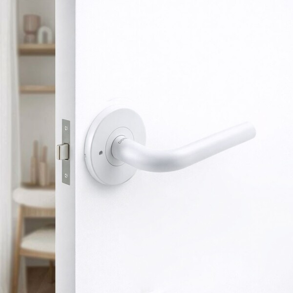 꾸밈닷컴 - 손잡이/도어락 ▼ > 방문손잡이 ▼ > 레버 버튼형 > 도무스 방문손잡이 905WT 화이트