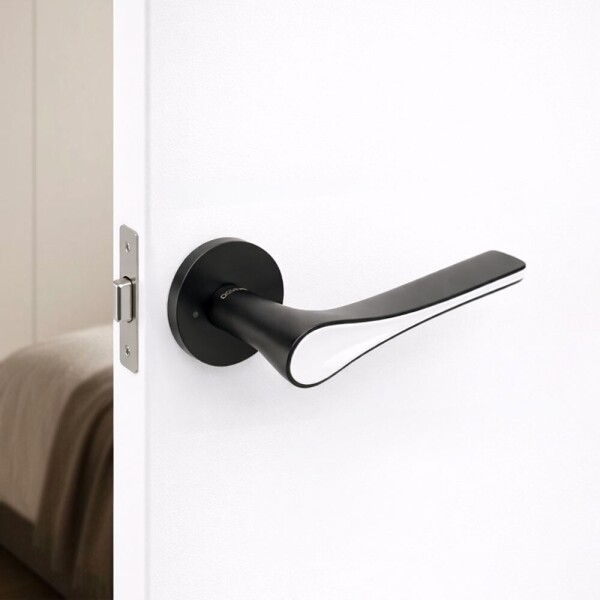 꾸밈닷컴 - 손잡이/도어락 ▼ > 방문손잡이 ▼ > 레버 버튼형 > 도무스 방문손잡이 707BK 블랙