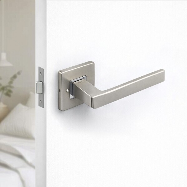 꾸밈닷컴 - 손잡이/도어락 ▼ > 방문손잡이 ▼ > 레버 버튼형 > 도무스 방문 손잡이 511NI 니켈 문고리