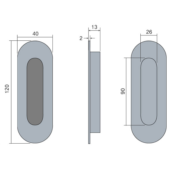 꾸밈닷컴 - 손잡이/도어락 ▼ > 가구손잡이 ▼ > 매입형 > 스텐 매입손잡이 타원 AB (120x40mm)